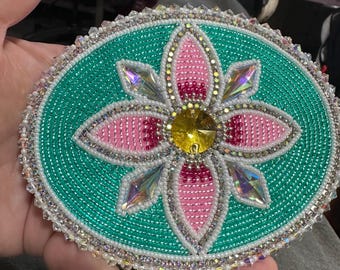 Beaded Floral Hair Barrette, Miyuki Seed Beads, Double French Clips, Indigenous Made