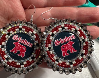 SKODEN bear beaded earrings, handmade in Chiloquin Oregon