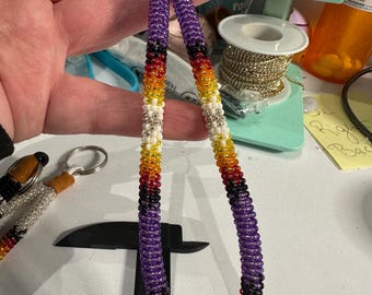 handmade beaded rope wristlet for keys, wallets and bags, made in Chiloquin Oregon
