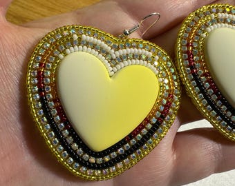 Handmade beaded matte heart earrings