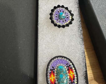 Copper turquoise beaded ring and earrings set