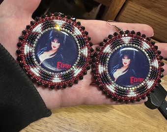 Elvira inspired handmade beaded earrings, indigenous made