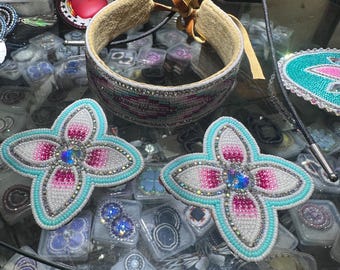 Handmade beaded choker style flat stitch necklace and earrings set
