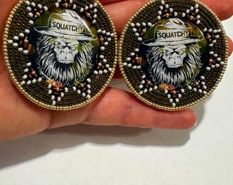 Sasquatch inspired beaded earrings on hooks