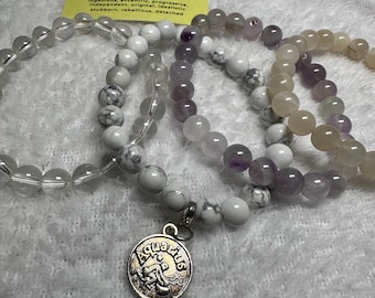 Aquarius Crystal Bracelet Set: Genuine Gemstone Zodiac Charm