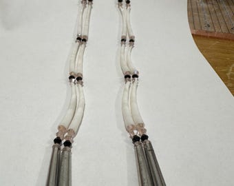 Pink and black dentallium shell duster fringe earrings with metal cone fringe