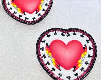 Handmade beaded matte heart earrings