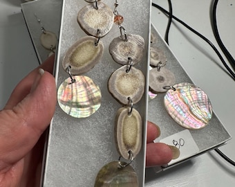 Handmade deer antler stacked earrings with abalone disc with real sunstone beads