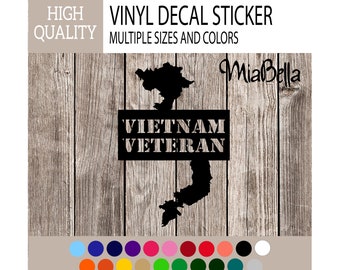 Vietnam Veteran Country Map Vinyl Decal Sticker, Premium Matte & Glossy Vinyl, Many Colors to Choose