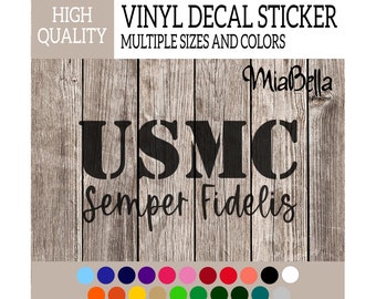 USMC United States Marine Corps Stencil Font Semper Fidelis Vinyl Decal Sticker, Premium Matte & Glossy Vinyl