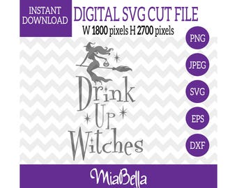 Drink Up Witches with Sexy Witch on Broom Pumpkin, SVG, Digital Cutting File, svg png dxf eps zip jpeg, svg file Silhouette Cameo & Cricut