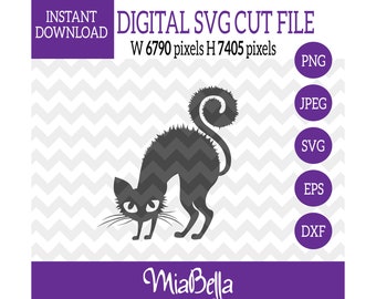 Scared Halloween Cat Silhouette, SVG, Digital Cutting File, svg png dxf eps jpeg ZIP file for Silhouette Cameo & Cricut