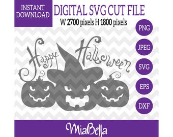 Joyeux Halloween avec citrouilles effrayant, SVG, fichier numérique de coupe, svg png dxf eps zip jpeg, fichier svg Silhouette Cameo & Cricut