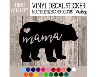 Mama Bear with Heart Vinyl Decal Sticker, Premium Matte & Glossy Vinyl