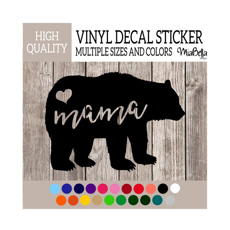 Mama Bear with Heart Vinyl Decal Sticker, Premium Matte & Glossy Vinyl image 1