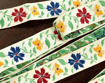 Unused Embroidered Trim, Yardage, Vintage Embroidered Cotton Trim, Excellent Condition, Red Green Yellow Blue