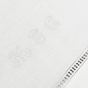 Antique Linen Pillowcase or Bolster Case, Triple Monogram &quot;MPC&quot;, Finest Pure Linen, Hems Hand Thread Drawn, Excellent Condition, 40.5&quot; X 17&quot;