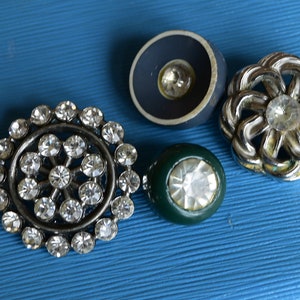 Vintage Buttons, Rhinestones, Metal, Shank Style, Fancy, 1950&#39;s - 1960&#39;s, Unused