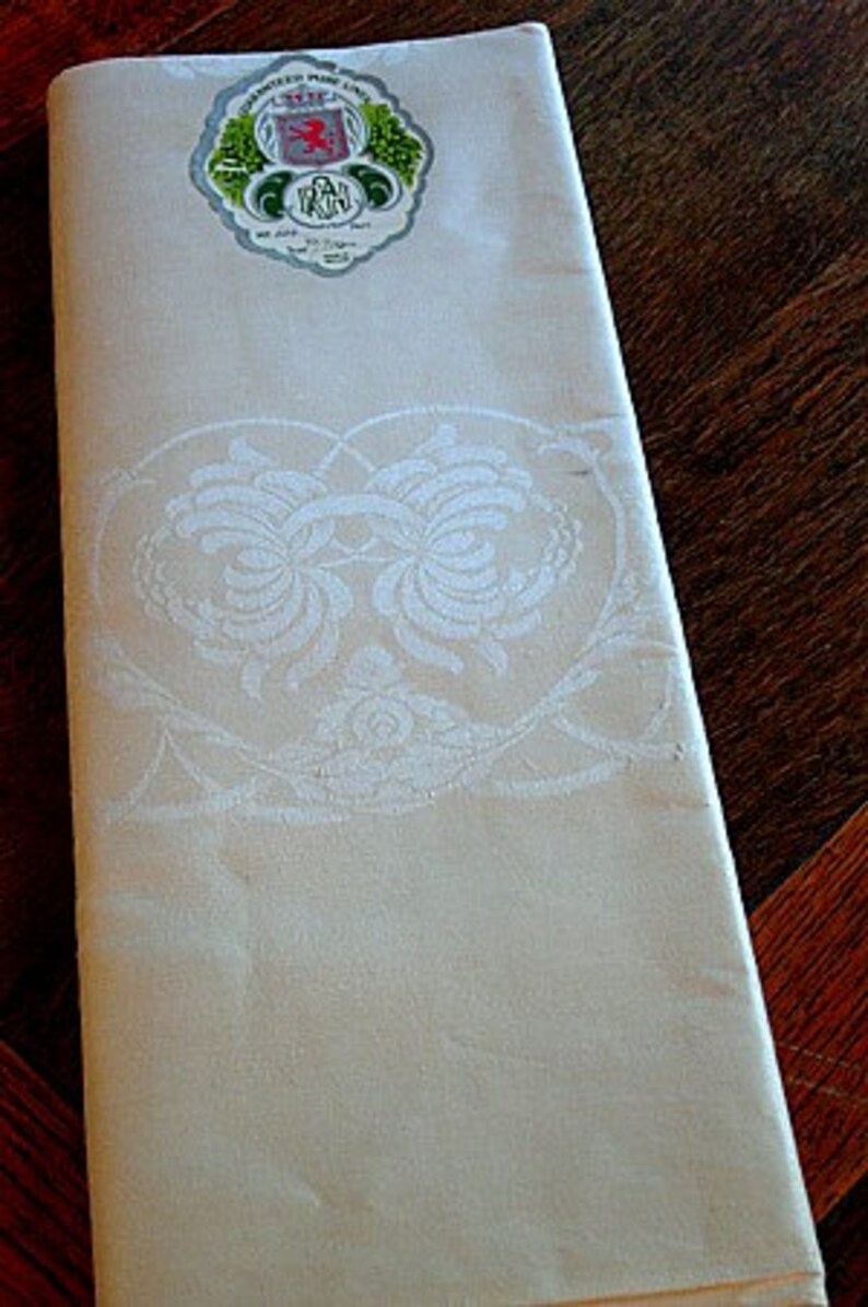 70 X90 Irish Linen Damask Tablecloth Vintage Original Etsy