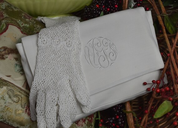 Linen Clutch Vintage Monogrammed Evening Purse, V… - image 6