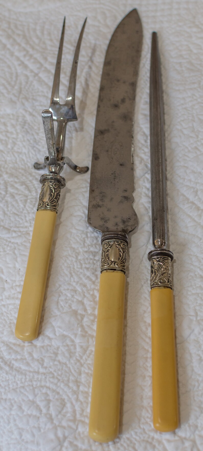 Sheffield Antique Carving Set Knife Fork and Sharpening Etsy