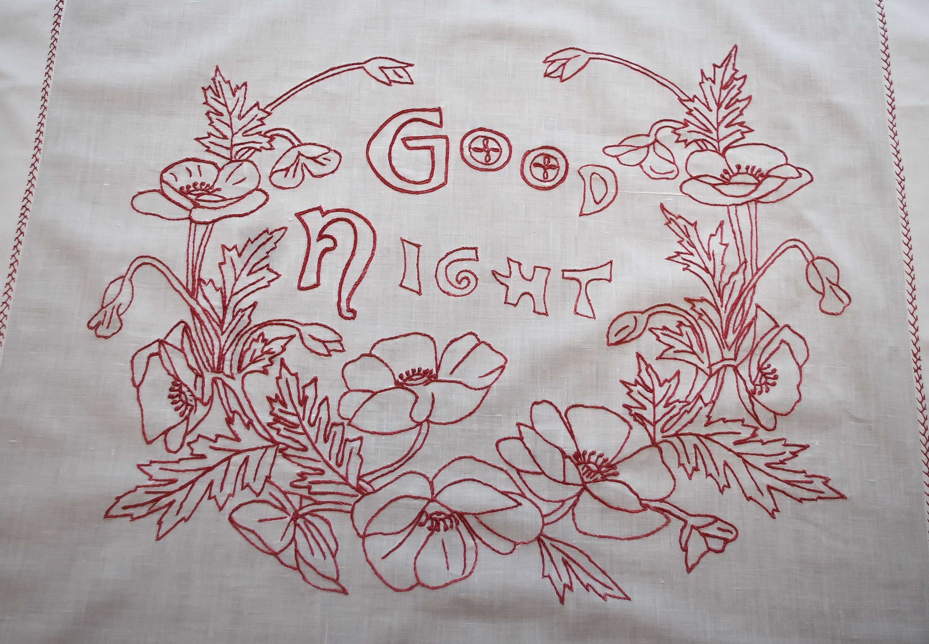 19th Victorian Red Work Layover Sham 夜 19th Victorian Red Work Layover Sham Good Morning – makky