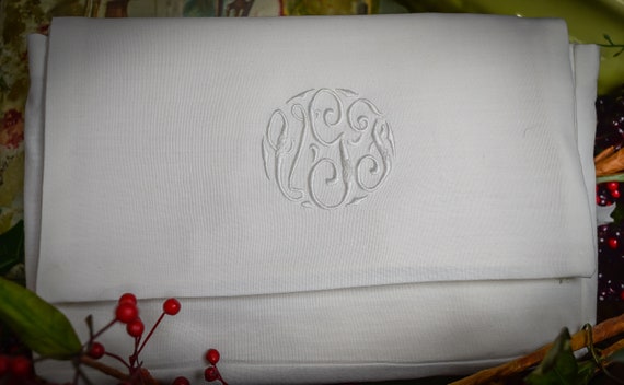 Linen Clutch Vintage Monogrammed Evening Purse, V… - image 7