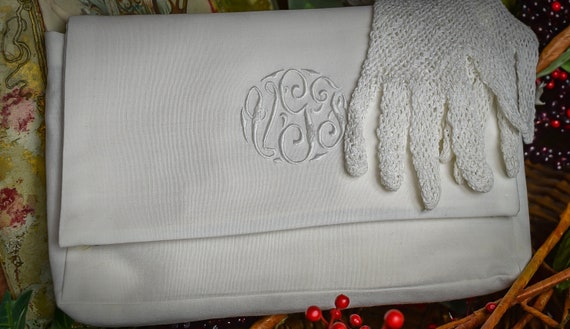 Linen Clutch Vintage Monogrammed Evening Purse, V… - image 1