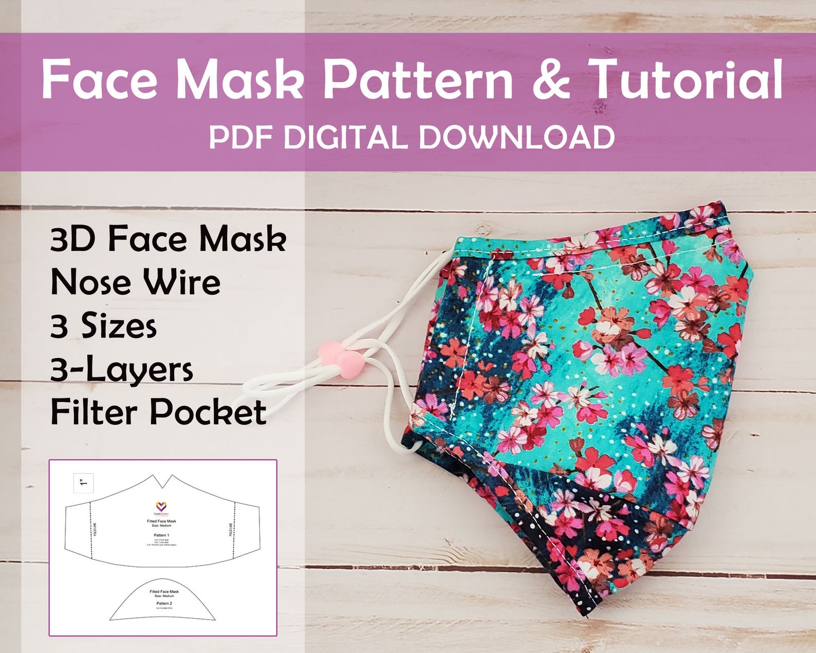 PDF Sewing Mask Pattern and Tutorial Fitted Face Mask | Etsy