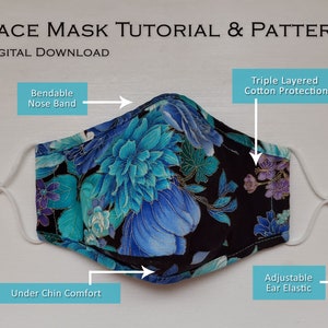 PDF Sewing Mask Pattern and Tutorial Fitted Face Mask, Triple Layer Fabric, Filter Pocket, Nose Wire Sizes Small, Medium and Large image 6