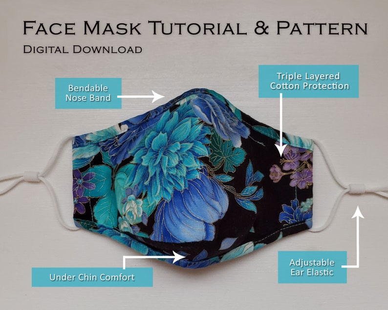 PDF Sewing Mask Pattern and Tutorial Fitted Face Mask, Triple Layer Fabric, Filter Pocket, Nose Wire Sizes Small, Medium and Large image 6