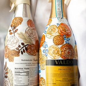 Custom Wedding gift hand painted on Sophie DRY champagne bottle, Custom Engagement gift hand painted NON alcohol champagne bottle, bride image 6