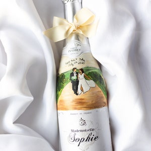 Custom Wedding gift hand painted on Sophie DRY champagne bottle, Custom Engagement gift hand painted NON alcohol champagne bottle, bride image 2