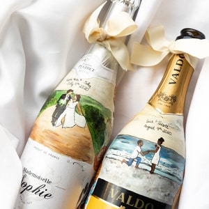 Custom Wedding gift hand painted on Sophie DRY champagne bottle, Custom Engagement gift hand painted NON alcohol champagne bottle, bride image 8