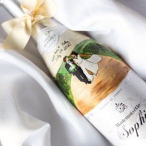 Custom Wedding gift hand painted on Sophie DRY champagne bottle, Custom Engagement gift hand painted NON alcohol champagne bottle, bride image 4