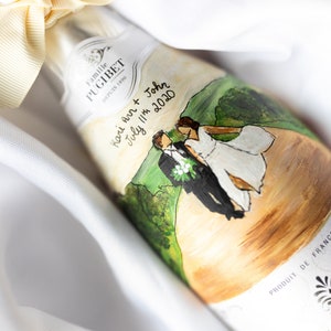 Custom Wedding gift hand painted on Sophie DRY champagne bottle, Custom Engagement gift hand painted NON alcohol champagne bottle, bride image 5