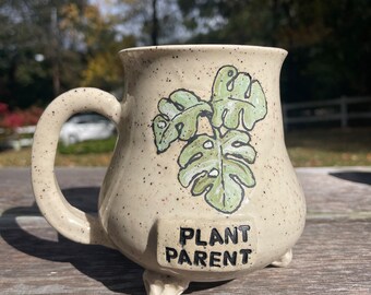 Plant parent pottery mug with feet, plant lover gift, plant lover mug, pottery mug, plant mom, plant dad, plant gifts, funny plant gift, mug