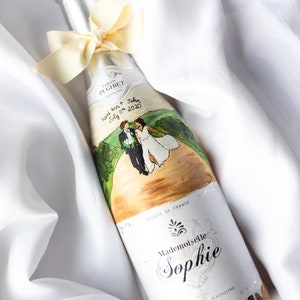 Custom Wedding gift hand painted on Sophie DRY champagne bottle, Custom Engagement gift hand painted NON alcohol champagne bottle, bride image 3