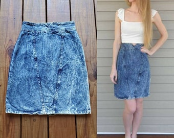 Konnie O by Kayo size 3/4 XS 24" waist vintage 80's dark acid wash fitted pencil above the knee jean denim skirt