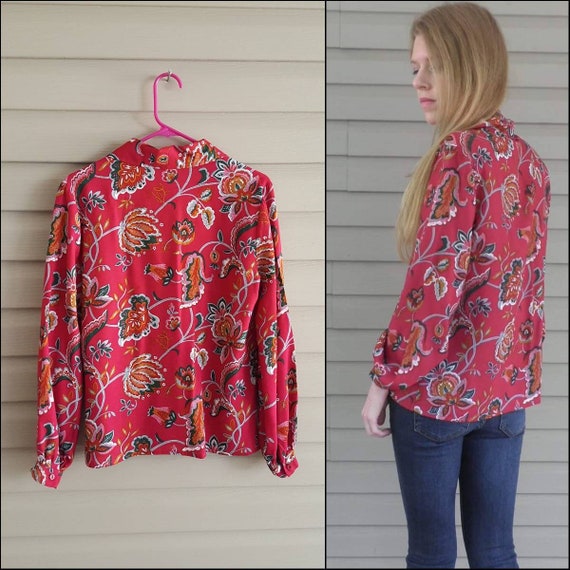 Vintage 80's Lucia size M/L raspberry red floral … - image 4