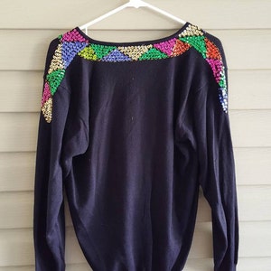 NWT Vintage 90's 80's Regency Collection for Joyce size M floral sequin black long sleeve v-neck sweater Deadstock image 6