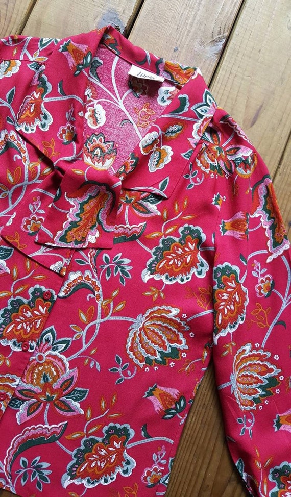 Vintage 80's Lucia size M/L raspberry red floral … - image 8