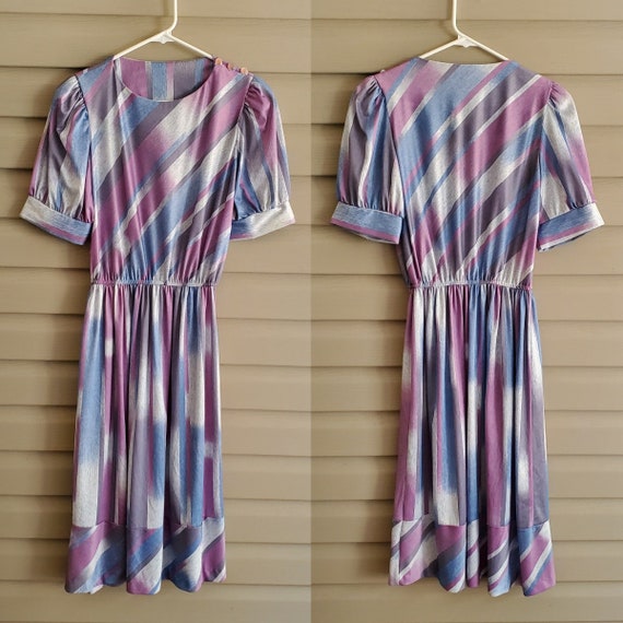 Vintage 80's Glamax S/M blue, purple, gray stripe… - image 3