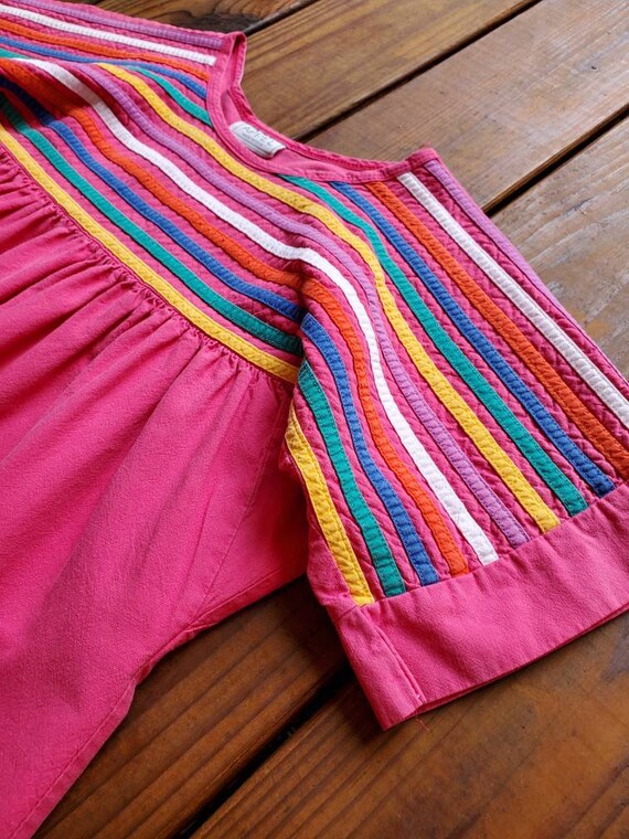 Vintage 80's Appel M/L hot bright pink rainbow st… - image 5