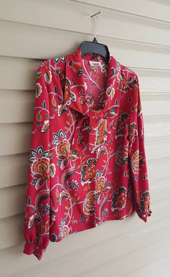 Vintage 80's Lucia size M/L raspberry red floral … - image 2