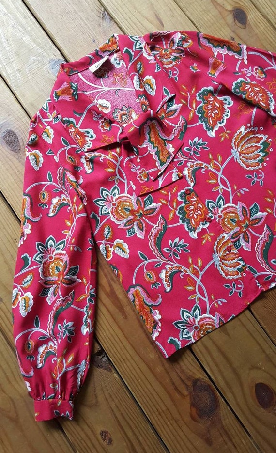 Vintage 80's Lucia size M/L raspberry red floral … - image 6