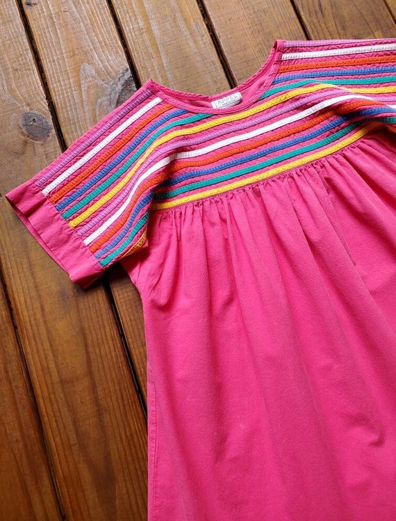 Vintage 80's Appel M/L hot bright pink rainbow st… - image 4