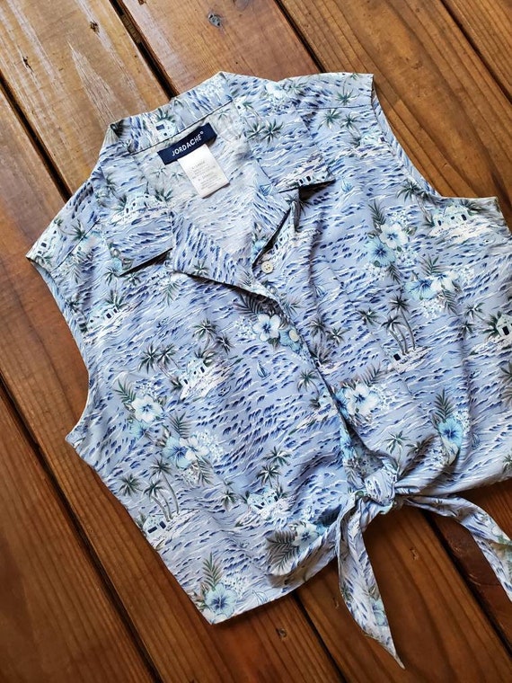 Jordache L vintage 90's light blue tropical ocean… - image 2