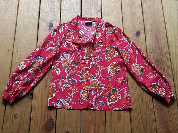 Vintage 80's Lucia size M/L raspberry red floral … - image 5