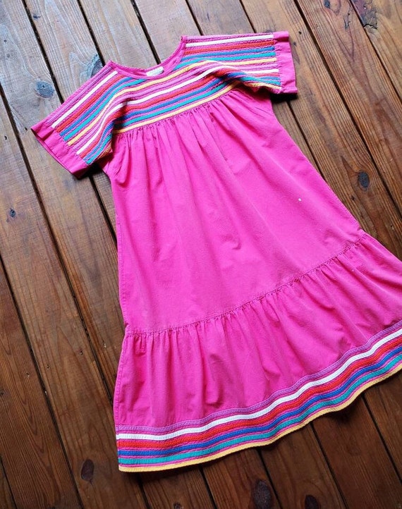 Vintage 80's Appel M/L hot bright pink rainbow st… - image 3